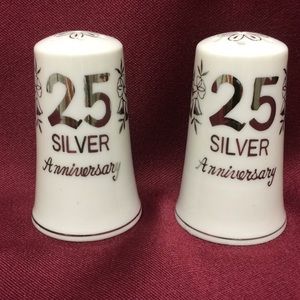 25th Silver Wedding Anniversary Salt & Pepper Shaker Set Japan H-734